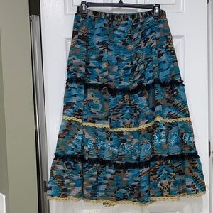 Choices Large Teal,Black,Brown and Cream A Line Skirt. NWT